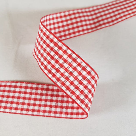 Gingham Ribbon 25mm x 20m Red/White