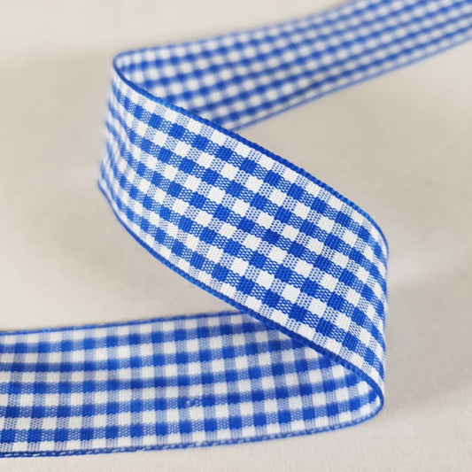 Gingham Ribbon 25mm x 20m Royal/White