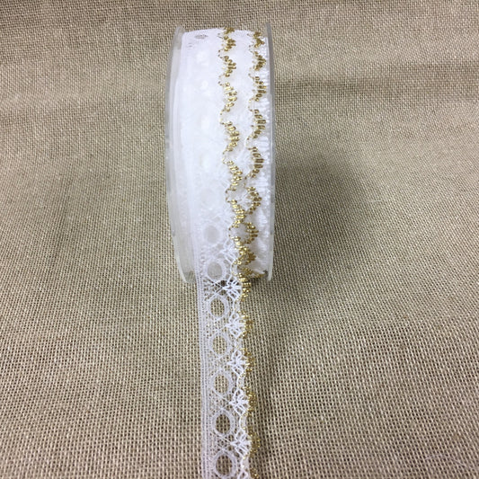 Knitting in Lace 12mm White/Gold 20 metre reel