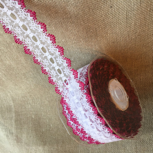 Knitting in Lace 30mm White/Burgundy 15 metre reel