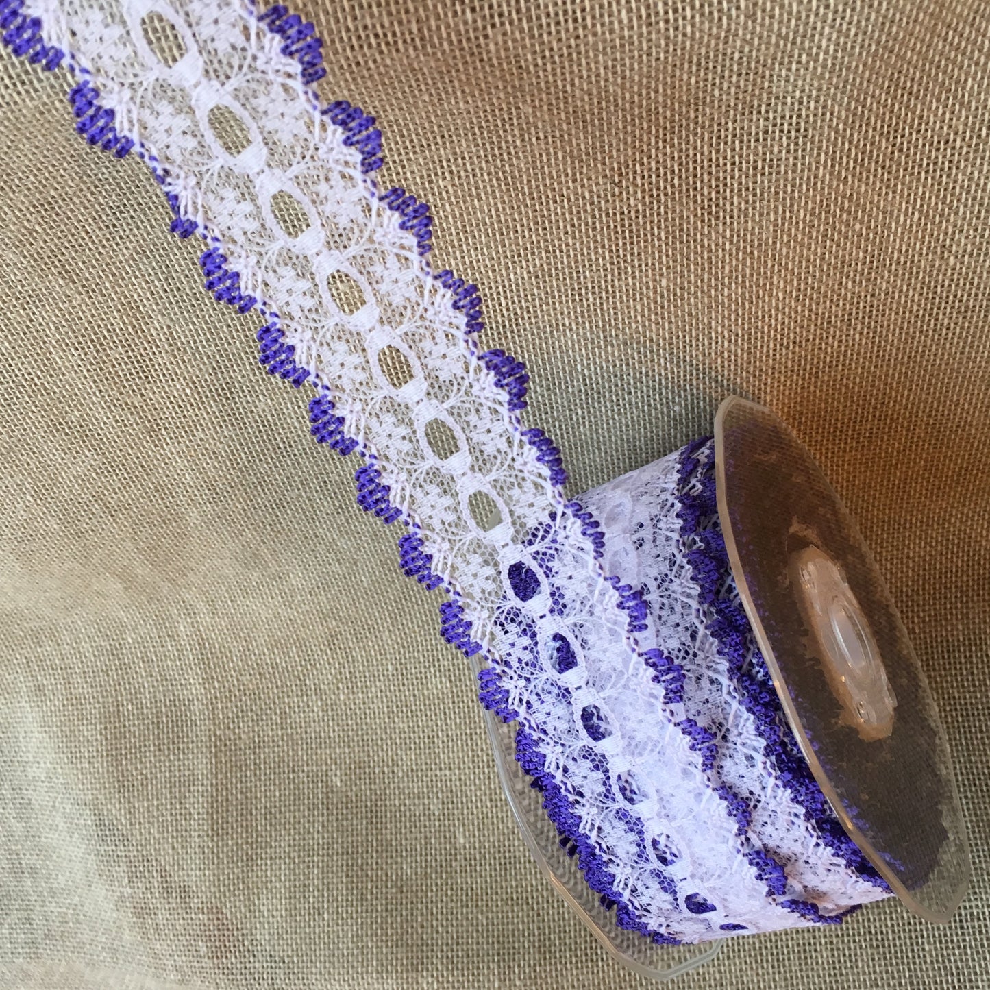 Knitting in Lace 30mm White/Purple 15 metre reel