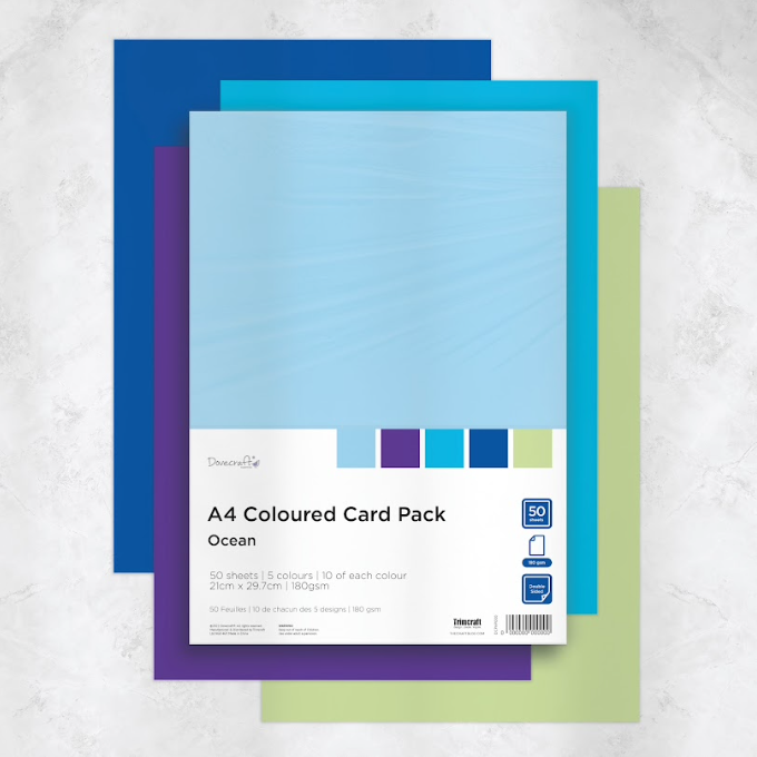 Dovecraft A4 Coloured Card Pack 180gsm - Ocean - 50pk