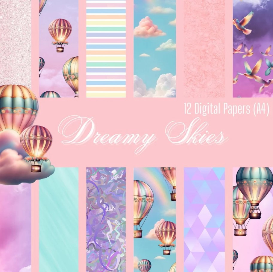 Digital Kit A4 Papers Dreamy Skies - 12 designs