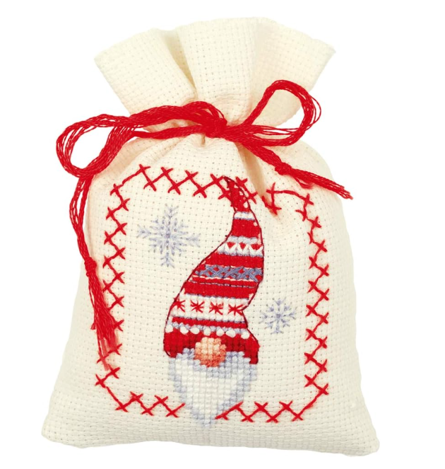 Vervaco Counted Cross Stitch: Pot-Pouri Bag: Christmas Elves (Set of 3), COTTON, NA, 8 x 12cm