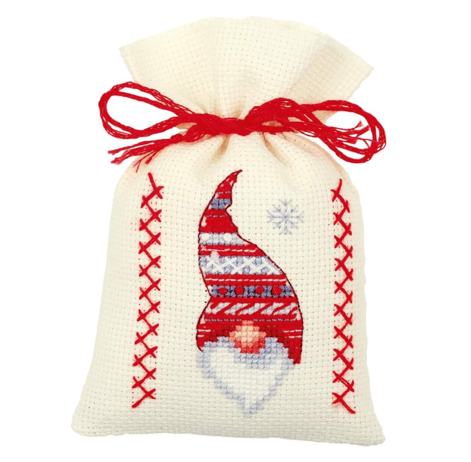 Vervaco Counted Cross Stitch: Pot-Pouri Bag: Christmas Elves (Set of 3), COTTON, NA, 8 x 12cm