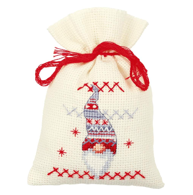 Vervaco Counted Cross Stitch: Pot-Pouri Bag: Christmas Elves (Set of 3), COTTON, NA, 8 x 12cm