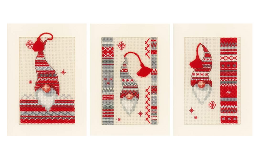 Vervaco Counted Cross Stitch Kit: Cards: Christmas Elf: Set of 3, COTTON, NA, 10.5 x 15cm