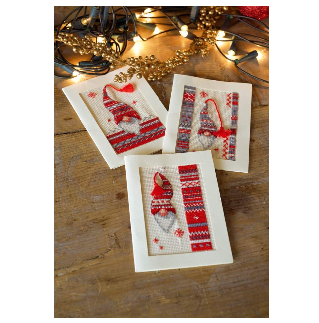 Vervaco Counted Cross Stitch Kit: Cards: Christmas Elf: Set of 3, COTTON, NA, 10.5 x 15cm