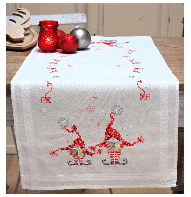 Vervaco Table Runner Kit Christmas Gnomes, Cotton, Multi-Color, 40 x 100 x 0,3 cm