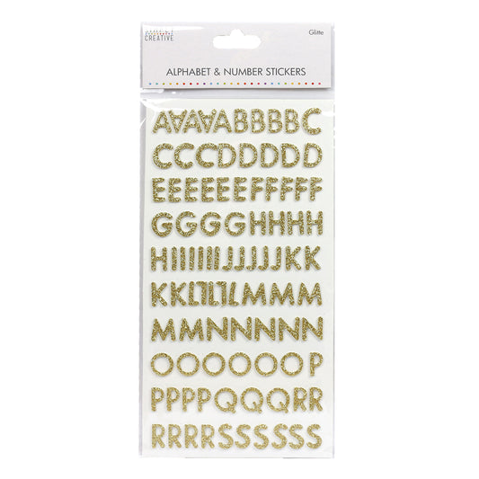 Simply Creative Alphabet & Number Stickers - Skinny Glitter Gold