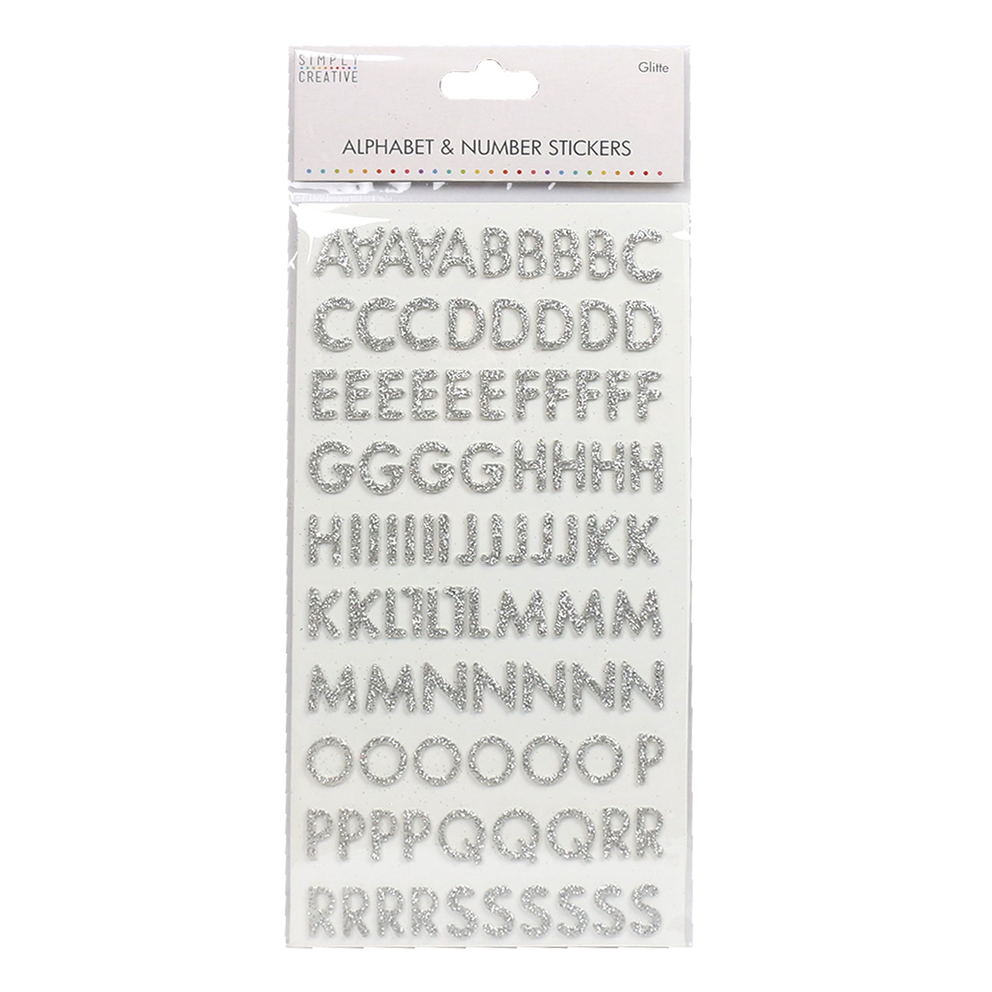 Simply Creative Alphabet & Number Stickers - Skinny Glitter Silver