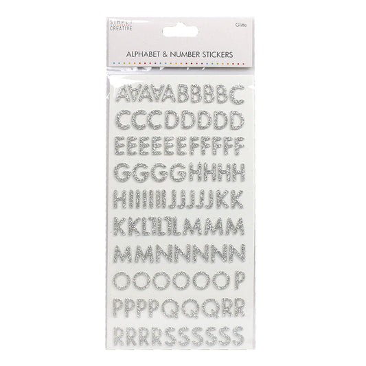 Simply Creative Alphabet & Number Stickers - Skinny Glitter Silver