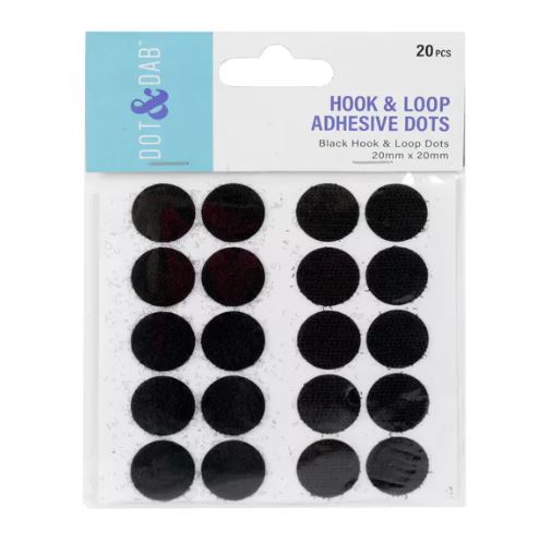 Dot & Dab Hook & Loop Fastening Dots 2cm diameter (20 pack) Black
