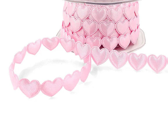 Satin Heart Chain Ribbon - Pink (25m card)