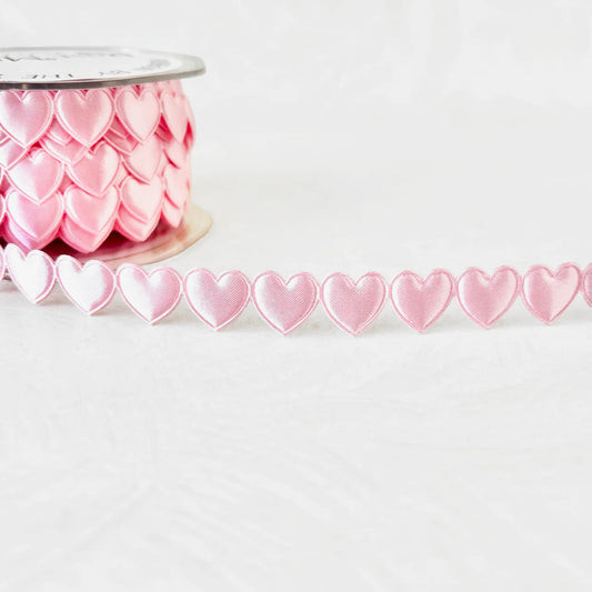 Satin Heart Chain Ribbon - Pink (25m card)