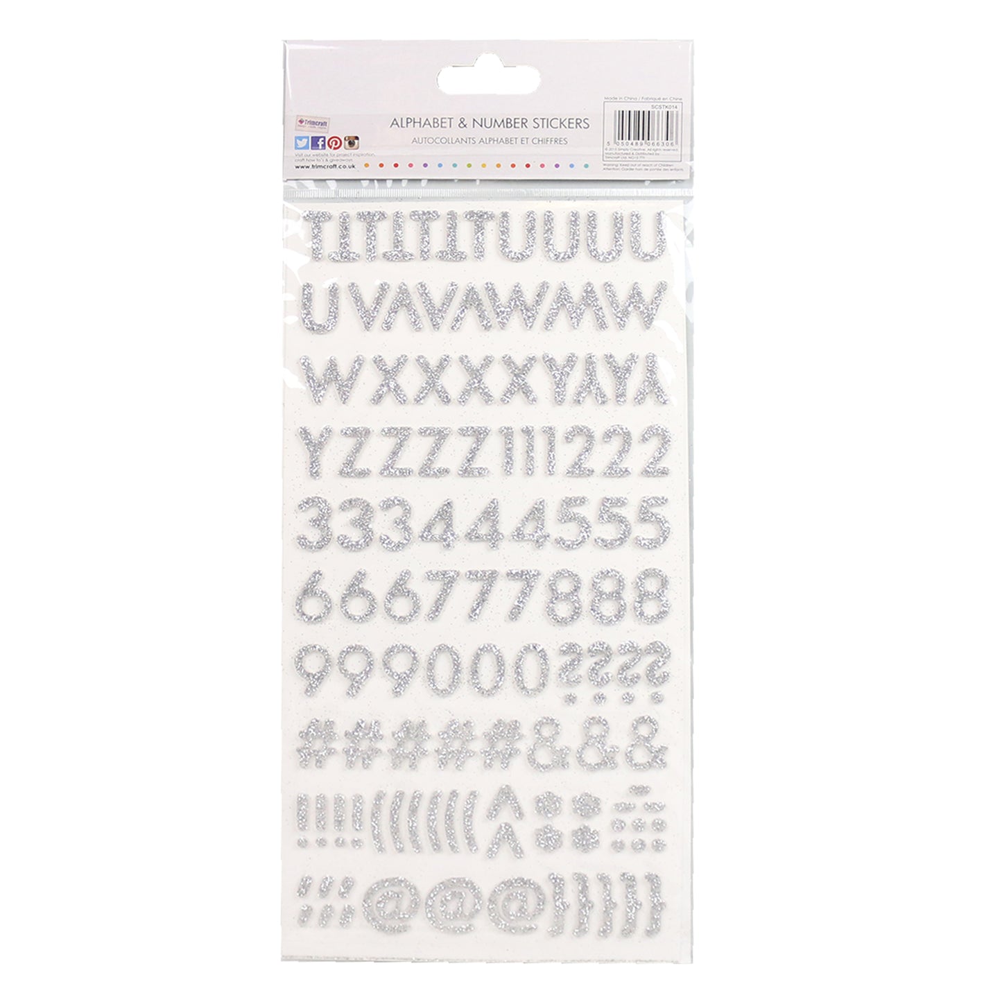 Simply Creative Alphabet & Number Stickers - Skinny Glitter Silver