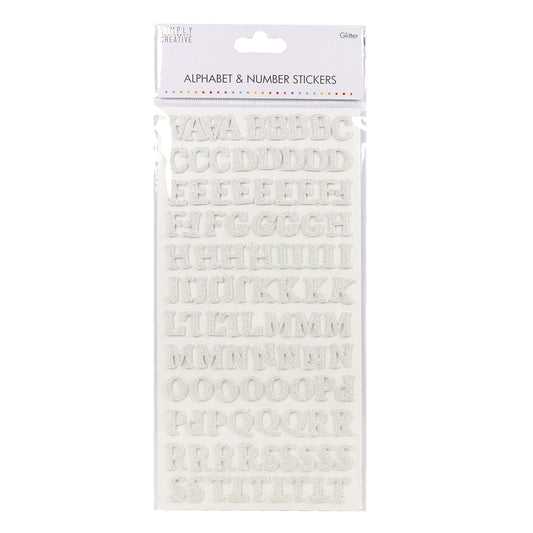 Simply Creative Alphabet & Number Stickers - Traditional Glitter White