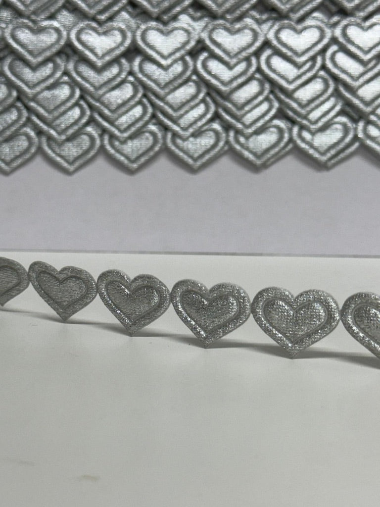 Satin Heart Chain Ribbon - Silver (25m card)