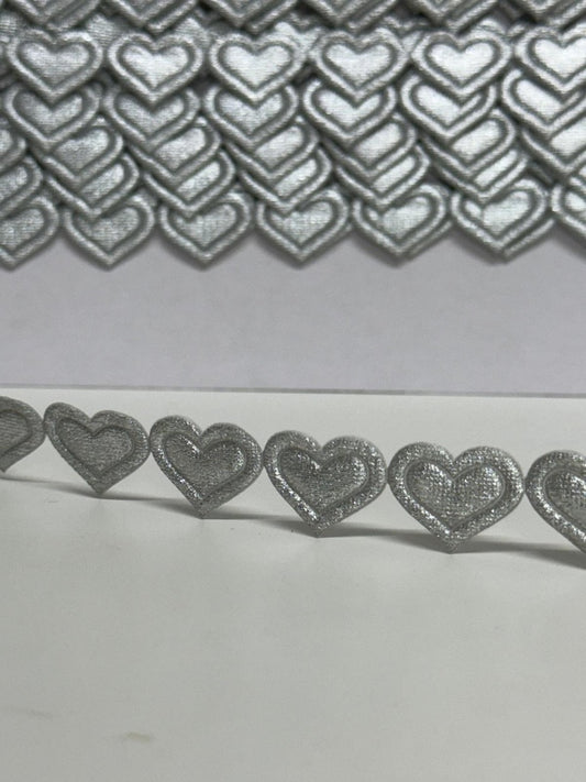 Satin Heart Chain Ribbon - Silver (25m card)